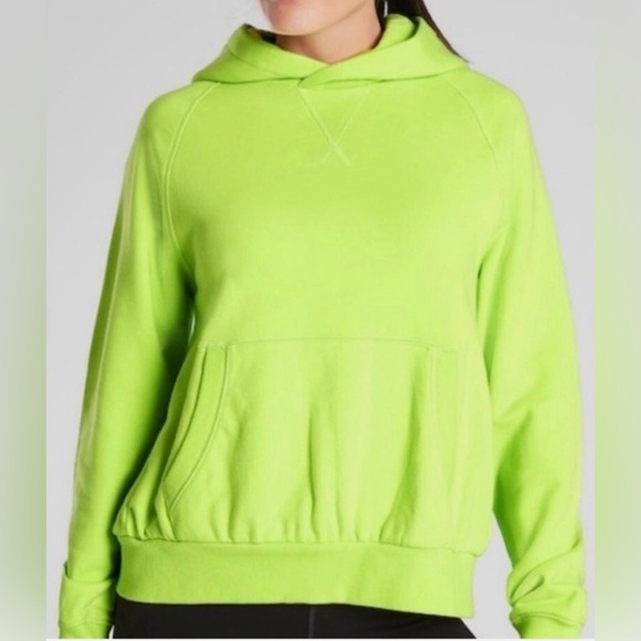 Athleta Moonrise Neon Green Open Back Pullover Hoodie Sweatshirt M - Picture 2 of 9